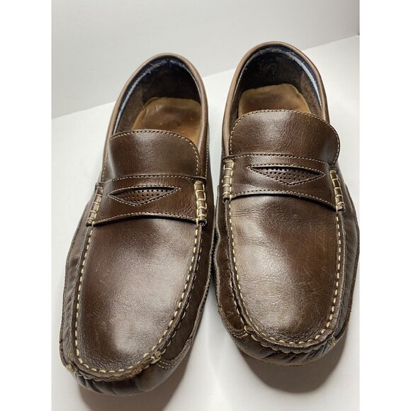 CLARKS Leather Brown Sz 11.5 M Men Driving Moccasin Loafers Slip-on Casual - Picture 1 of 12